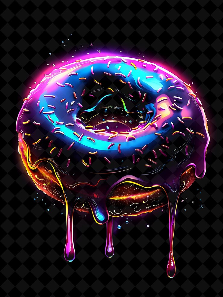 PSD donut de jalea brillante arreglado con fragmentos llenos de jalea color de neón seco comida bebida colección y2k