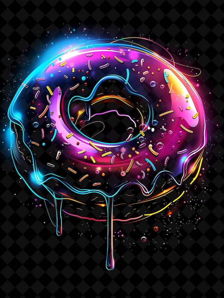 PSD donut de jalea brillante arreglado con fragmentos llenos de jalea color de neón seco comida bebida colección y2k