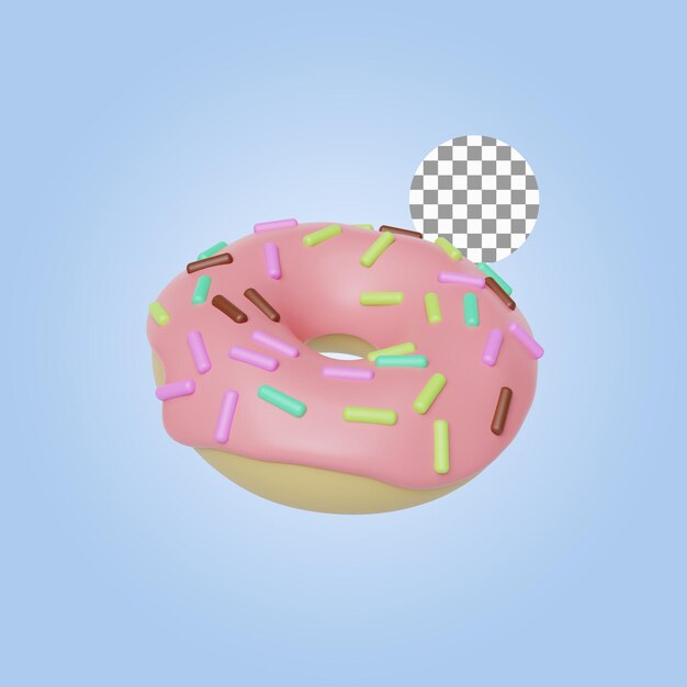 Donut mit Zuckerguss und Streuseln 3D-Rendering-Illustration