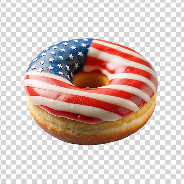 Donut patriótico con la bandera estadounidense aislada en un fondo transparente