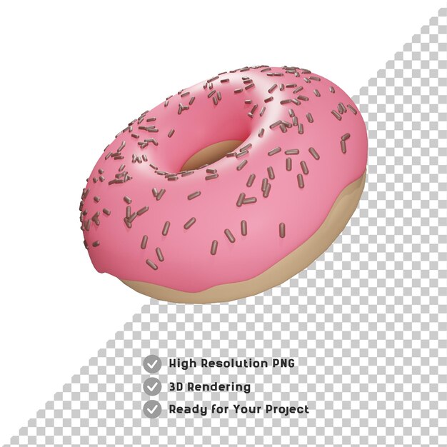 PSD donut rosa 3d com salpicaduras de chocolate no fundo transparente superior