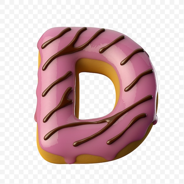 Donut rose glacé avec illustration 3D de la lettre d au chocolat