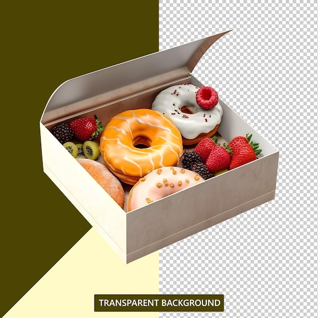 Donut servido en una hermosa caja aislada de fondo transparente