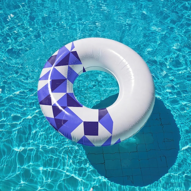 Donut Swim Life Ring Boi flutuando em piscina Mockup