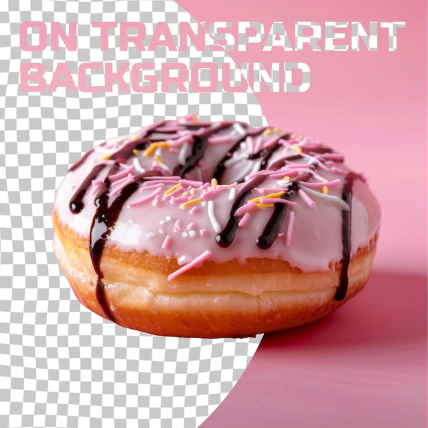 PSD a donut with pink and black stripes and a pink background with a pink background