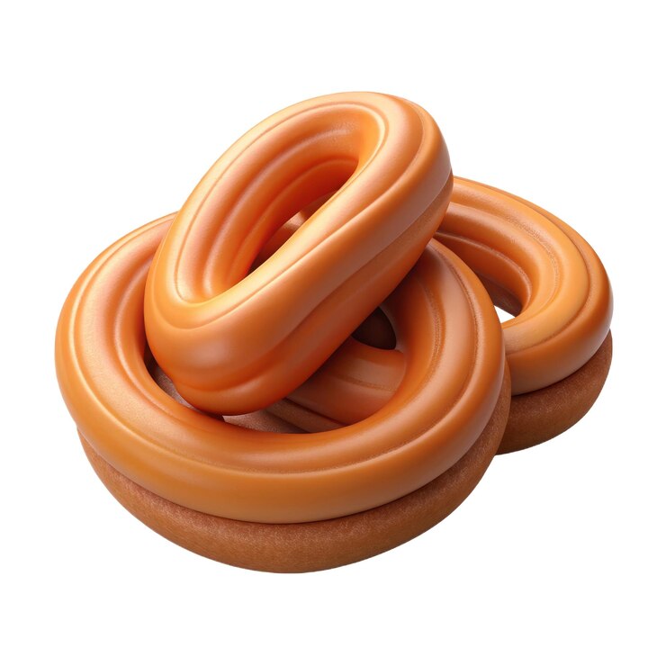 PSD donuts de caramelo brillantes con una forma retorcida única