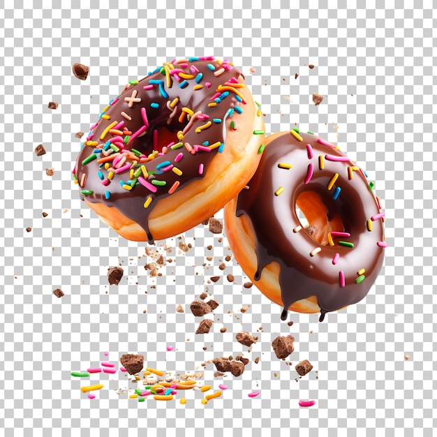 PSD donuts coloridos com salpicos de chocolate em um fundo transparente