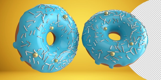 Donuts coloridos decorados aislados en un fondo transparente con aspersión. dulce