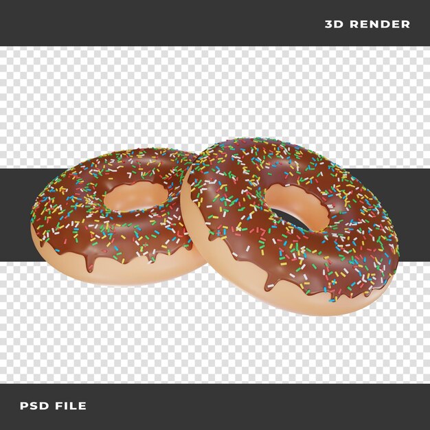 Donuts de chocolate 3d renderizados em fundo transparente