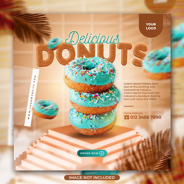 PSD donuts deliciosos comida publicación en redes sociales o plantilla de volante