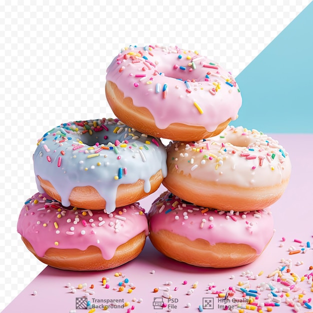 Donuts con glaseado colocado sobre fondo transparente