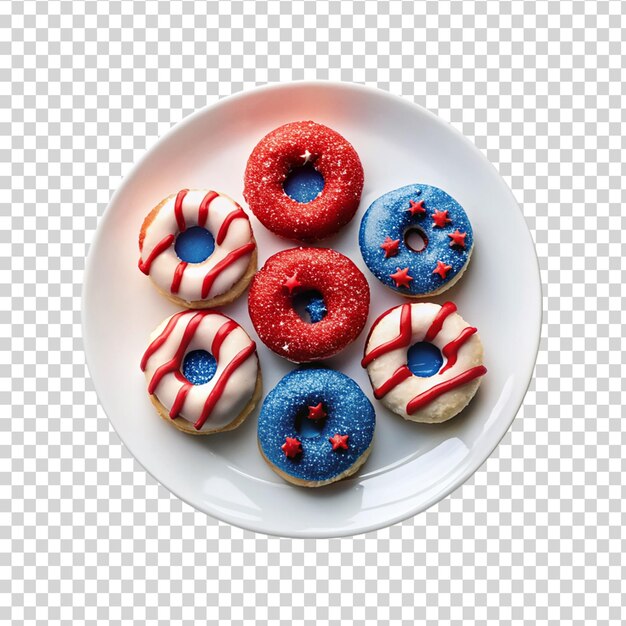 Donuts mit patriotischem rot, weiß und blau auf durchsichtigem hintergrund