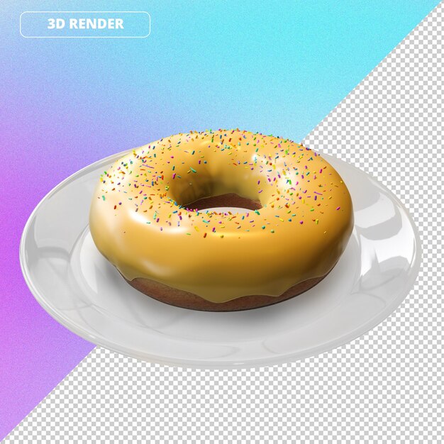 PSD donuts de representación 3d amarillo dulce en el plato