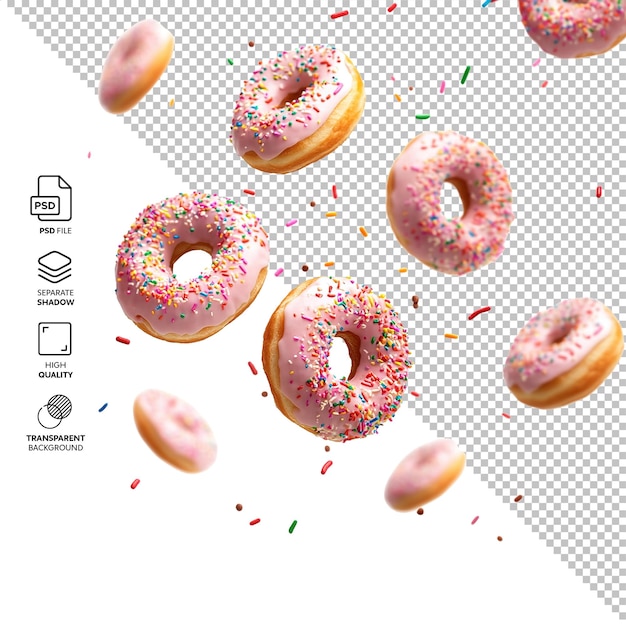 donuts with sprinkles flying isolated without background