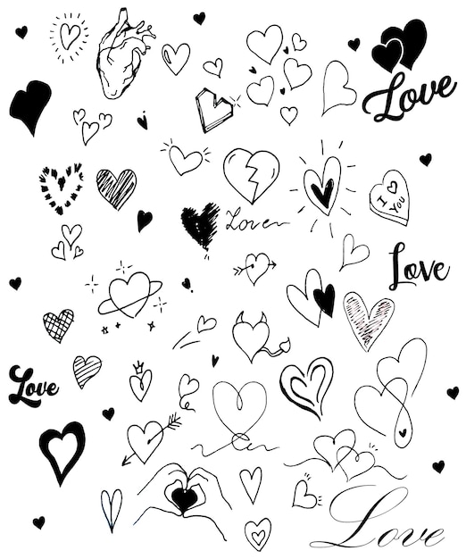 Doodle-Herz-Sammlung mit handgezeichneter Herz-Illustration