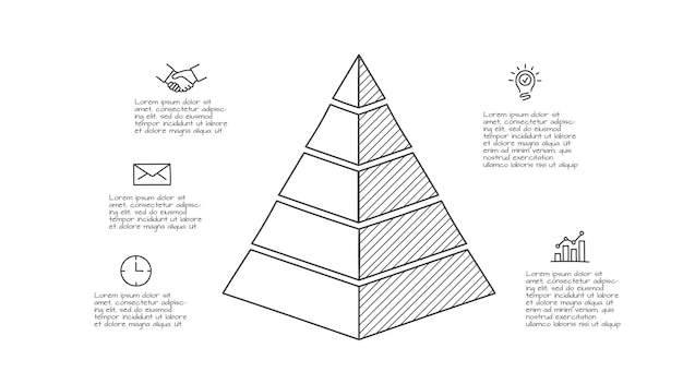 PSD doodle-infografik-pyramide mit 5 optionen handgezeichnete symbole dünne liniendarstellung