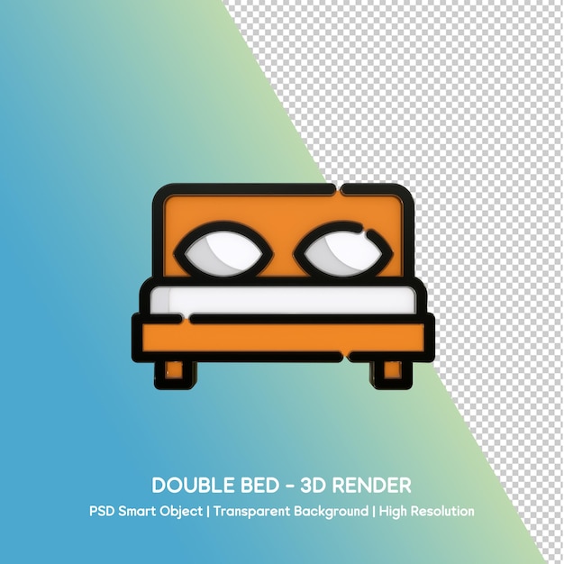 Doppelbett 3D-Render - Icon für Schlafzimmer und Innenarchitektur