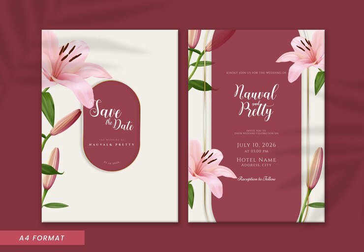 Doppelseitige Hochzeitseinladungsschablone mit rosa Tulpenaquarell
