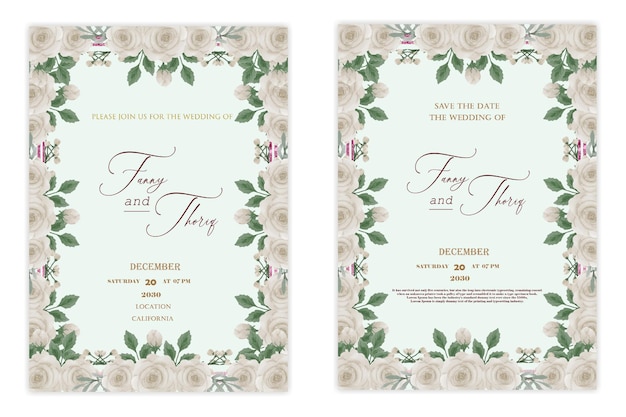 Doppelseitige Hochzeitseinladungsvorlage mit Blume Premium Psd