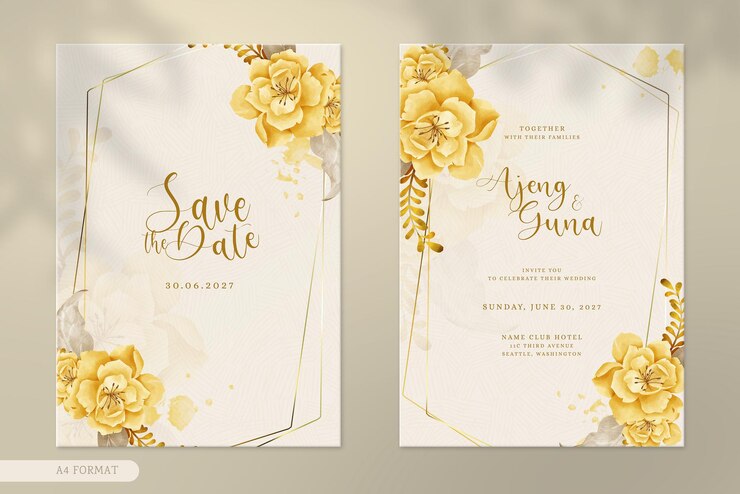 PSD doppelseitige moderne hochzeitseinladung mit braunem vintage-blumenstrauß-aquarell