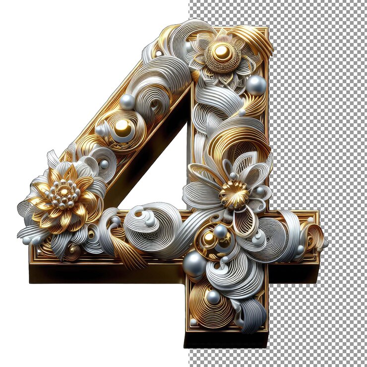 PSD el dorado floral es un número 3d singular que brilla contra la transparencia.