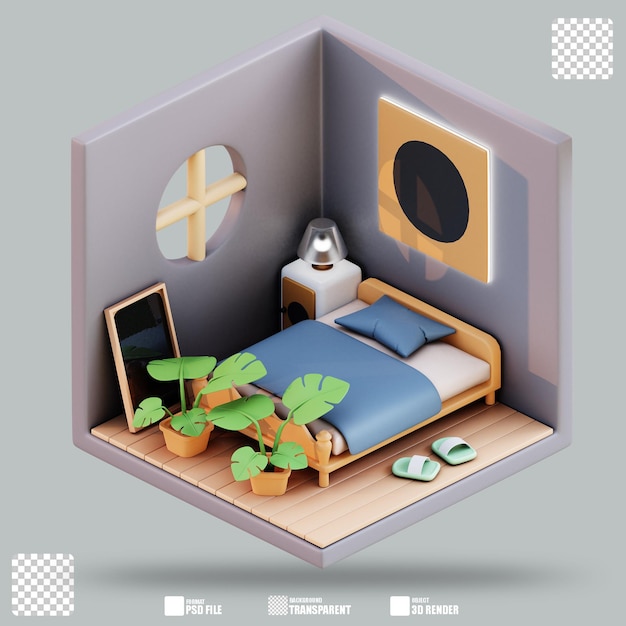 PSD el dormitorio de la ilustración 3d