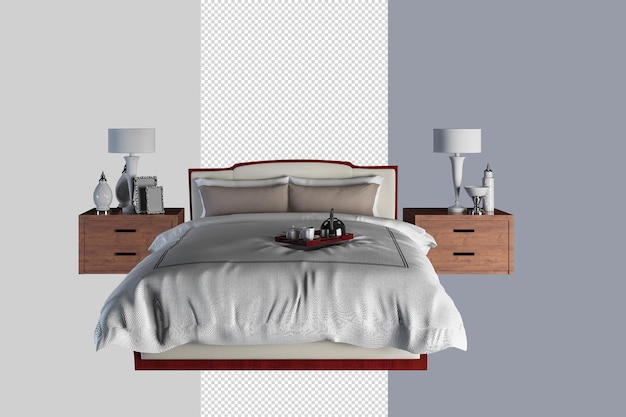 Dormitorio minimalista moderno en representación 3d
