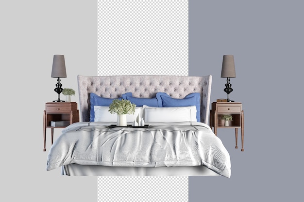Dormitorio de vista frontal en renderizado 3d