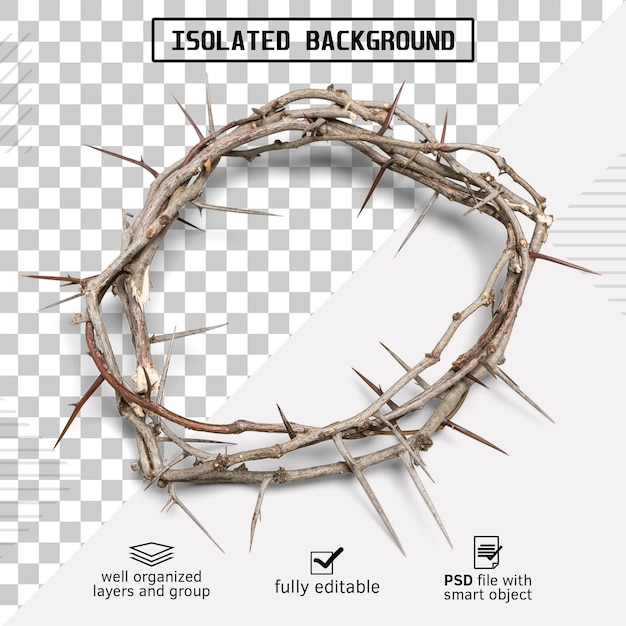 Dornenkrone PSD auf isolierter Hintergrund repräsentiert die Kreuzigung Jesu am Kreuz.