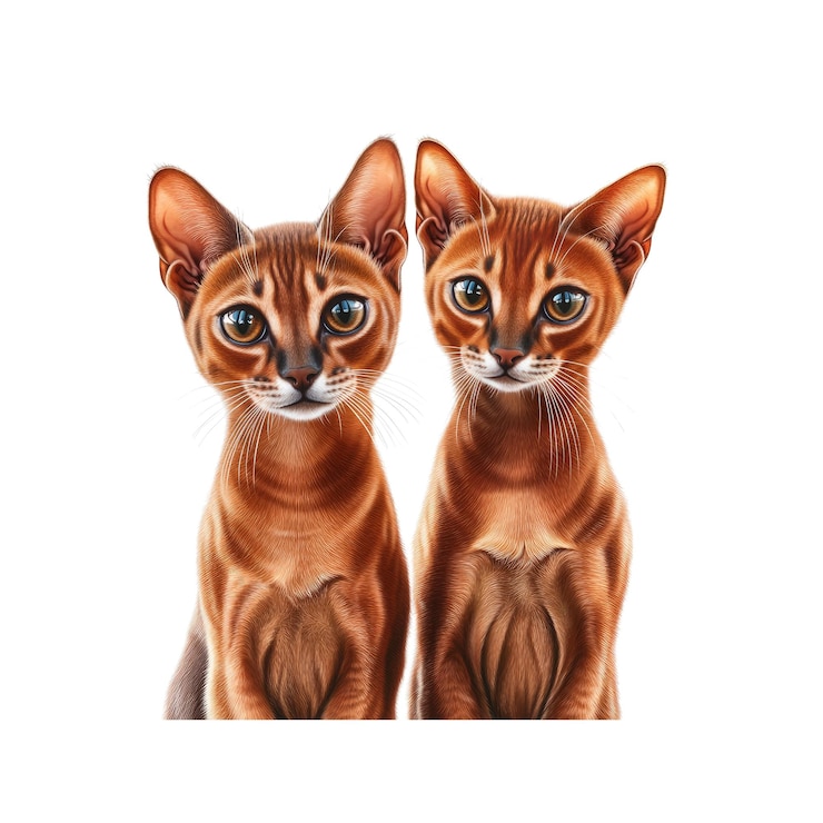 PSD dos adorables gatitos abisinos sentados y mirando a la cámara