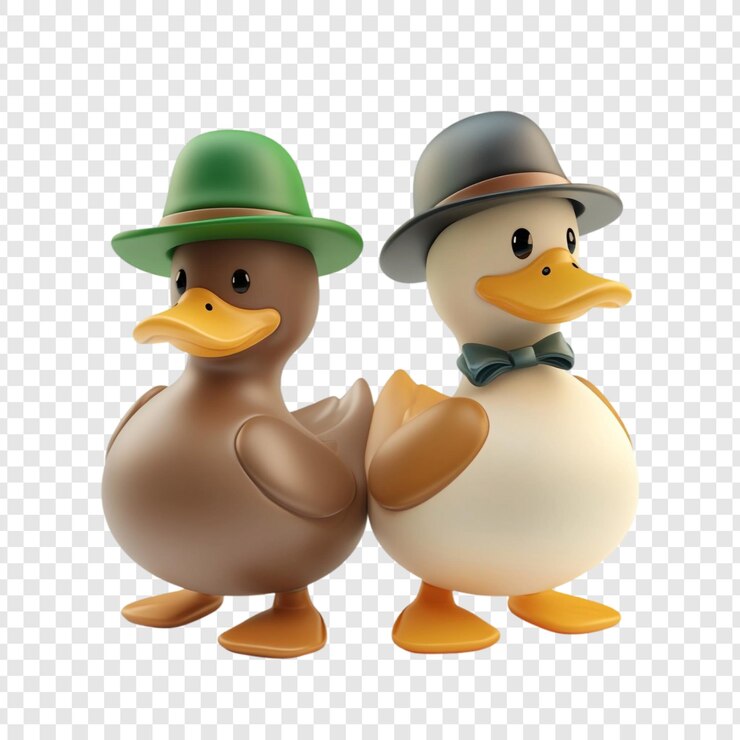 PSD dos adorables patos con sombreros de pie juntos mostrando amistad y encanto