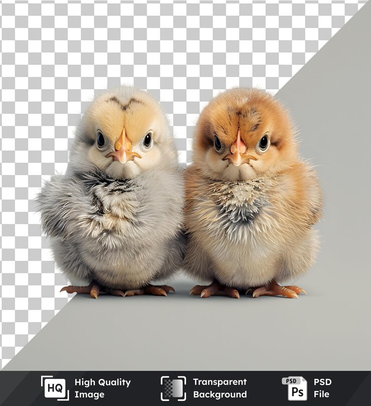 PSD dos adorables pollitos con un fondo transparente
