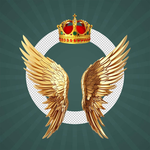 PSD dos alas de ángel de oro con una corona de oro y una corona