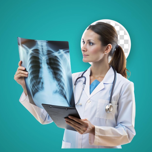 PSD dos atractivos médicos jóvenes mirando los resultados de las radiografías.
