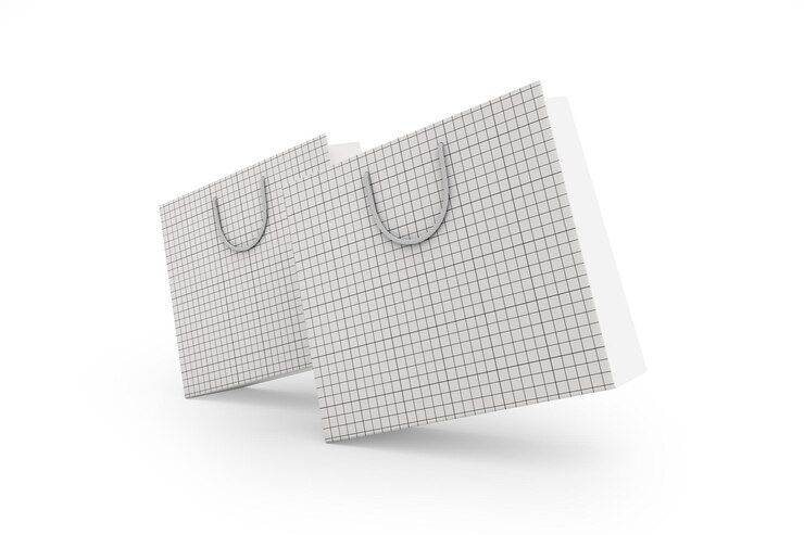 PSD dos bolsas de compras blancas con manijas mockup