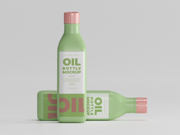 Dos botellas de aceite están una al lado de la otra.