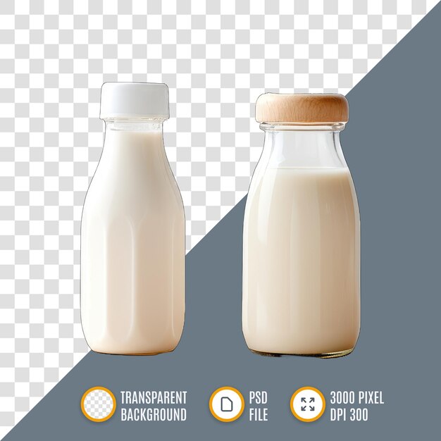 Dos botellas de leche contra un fondo blanco plano