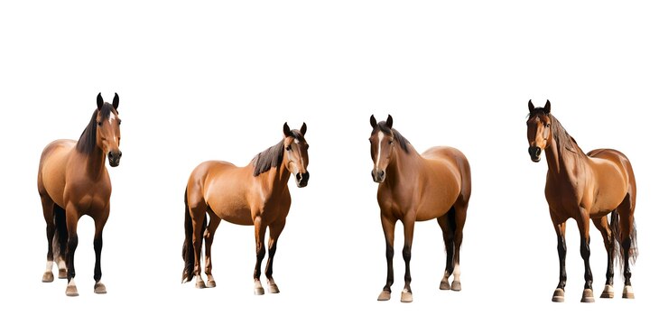 PSD dos caballos marrones están de pie uno al lado del otro, uno de los cuales es un caballo marrón