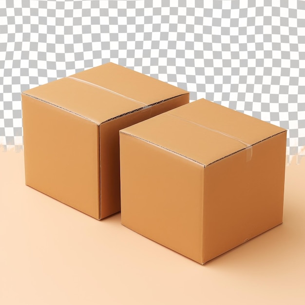 Dos cajas de cartón rectangulares apiladas en un transparente