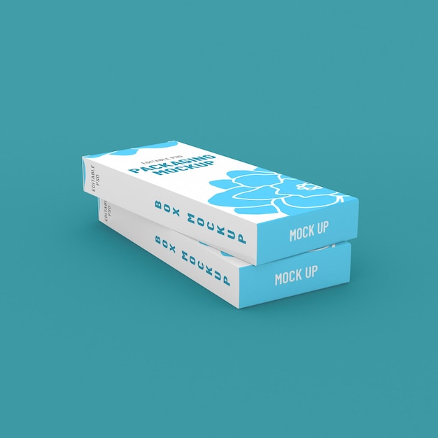 Dos cajas largas y estrechas, plantilla de embalaje para maqueta de diseño de producto. Sobre fondo limpio