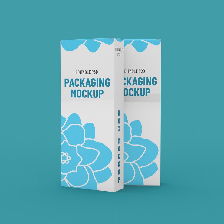PSD dos cajas largas y estrechas, plantilla de embalaje para maqueta de diseño de producto. sobre fondo limpio