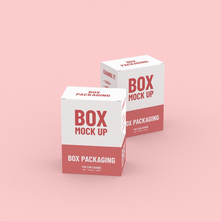 Dos cajas, plantilla de embalaje para promoción de productos. Maqueta editable. Sobre fondo limpio