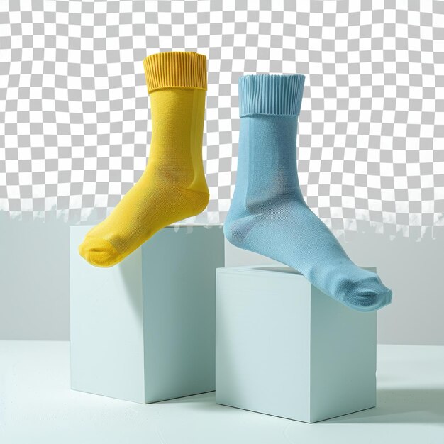 dos calcetines amarillos en un cubo con un calcetín amarillo a la izquierda