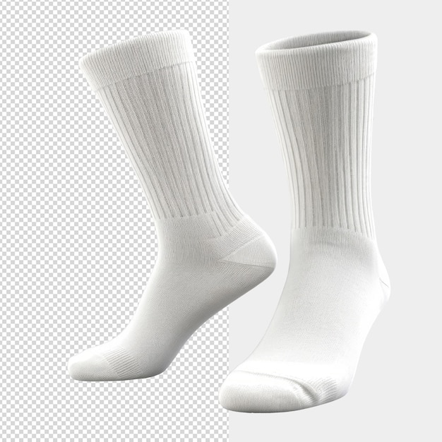 PSD dos calcetines blancos sobre un fondo transparente