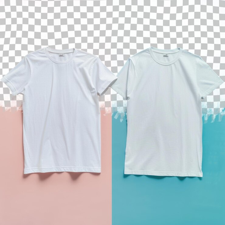 PSD dos camisas están colgando en un fondo a cuadros rosa y azul