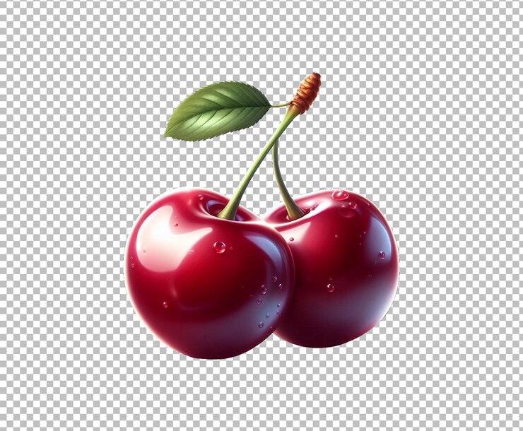 Dos cerezas rojas aisladas en un fondo transparente Ai generativo