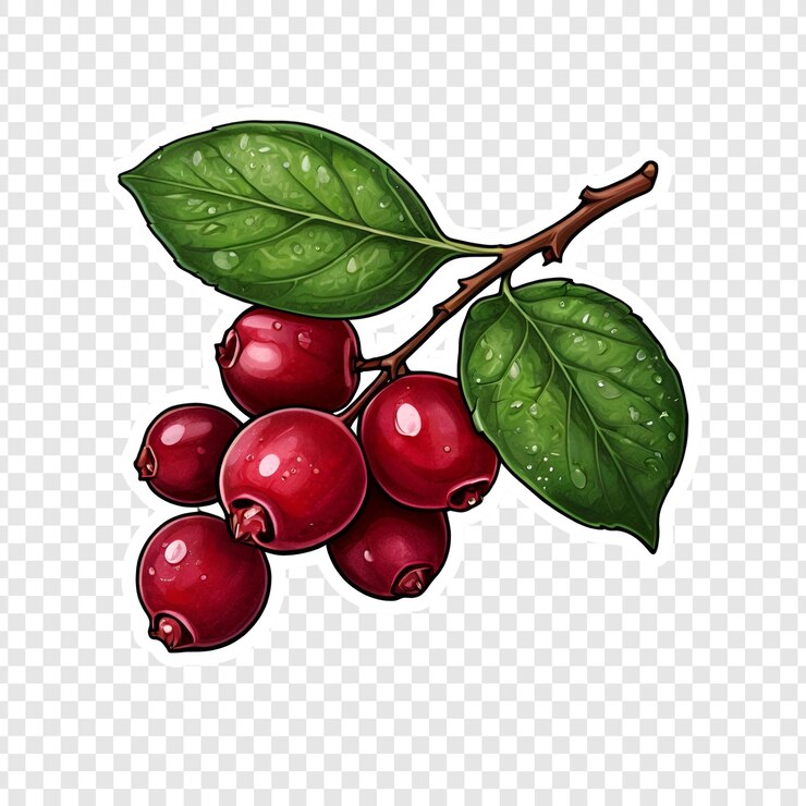PSD dos cerezas rojas con hojas verdes y frutas frescas y jugosas
