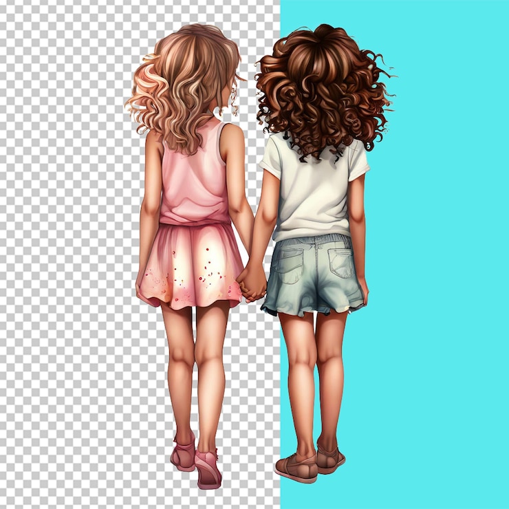 PSD dos chicas besties para la vida cuerpo completo lado trasero