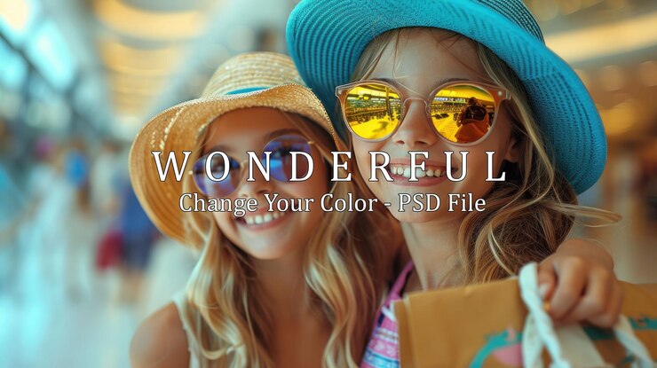 PSD dos chicas felices con gafas de sol y sombreros