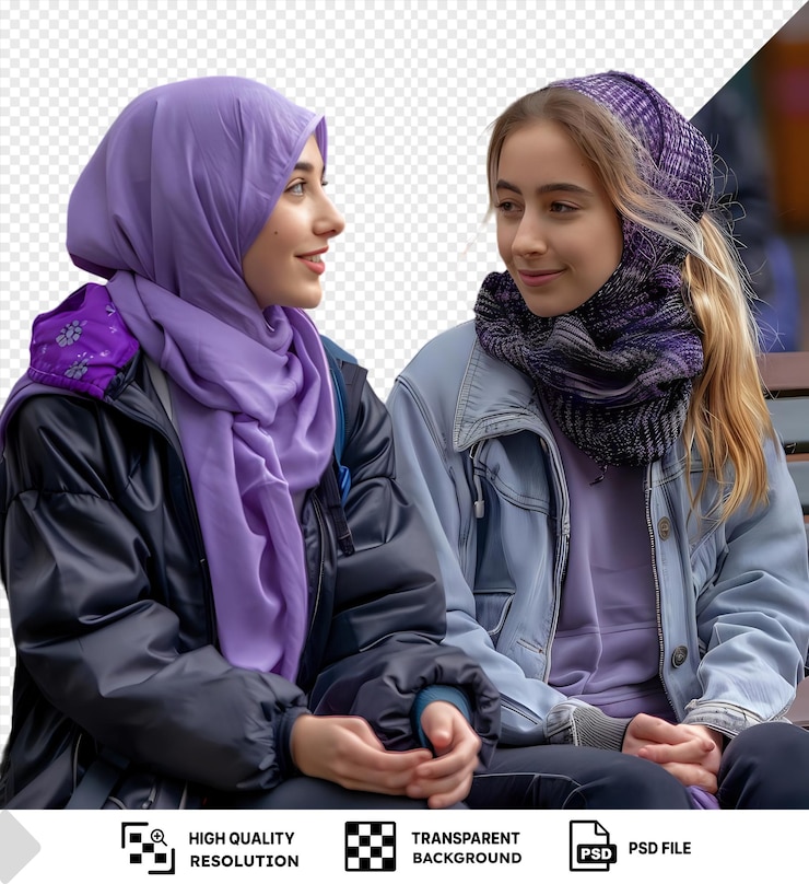 PSD dos chicas sentadas en un banco y hablando en png psd